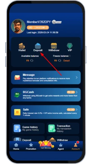 Click on deposit option